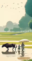 a man and a woman walking with an umbrella