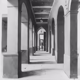 an old hallway is lined with pillars and columns