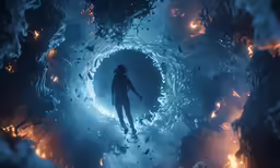 a digital art painting of a person standing in a tunnel