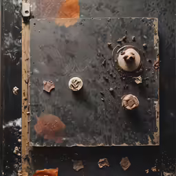 a black metal panel with holes and buttons