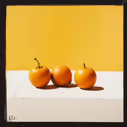 three oranges sitting on top of each other on a white counter