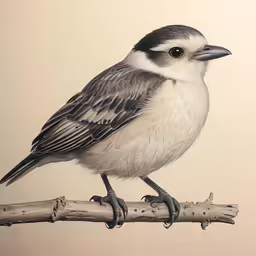 a gray, black and white bird standing on a tree limb