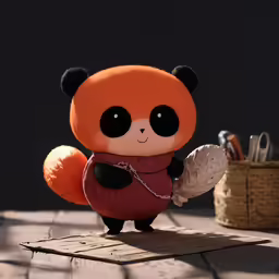 a stuffed animal sitting on top of a wooden surface