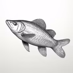 a black and white drawing of a fish