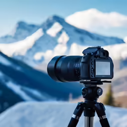 there is a camera that is being used on the tripod