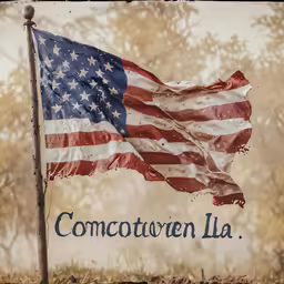 a flag blowing in the wind behind the words that come alive