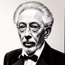 a black and white drawing of an old man wearing glasses