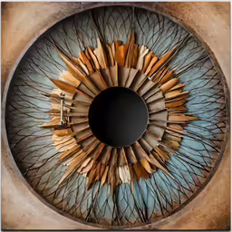 a brown and white object with an iris like design