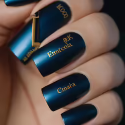 an image of some gold and blue nail art