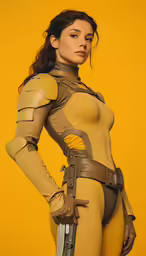 a woman is wearing a sexy costume and holding a gun