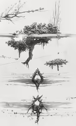 a painting of tree branches against white background