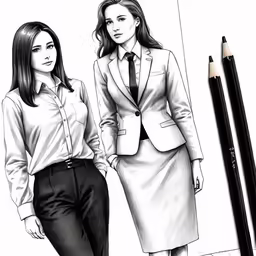 a line drawing of two female officers in business attire