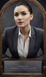 the woman is wearing a suit and posing for the photographer