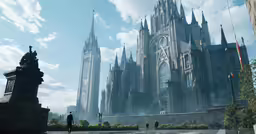there is a picture of a person walking in front of a building