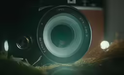 the back side of an old - style camera with its lens still attached