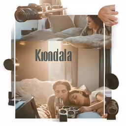 several different pictures show a couple and a camera