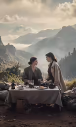 a couple of women sitting at a table
