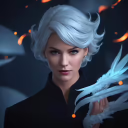 a beautiful blonde woman with white hair in an artistic pose