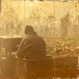 a man sitting on top of a bench in a park
