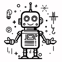 an illustration of a little robot with different symbols surrounding him