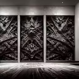 four panels are set up against a wall