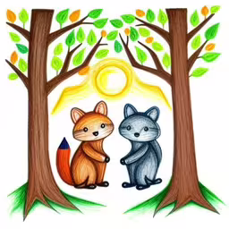 a drawing of two animals near each other