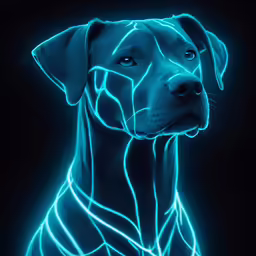 a dog is glowing in the dark with a glow