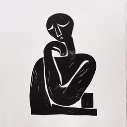 a black and white drawing of a person,a drawing on white paper of a person sitting down