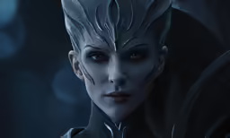 the face of a woman in blue and white makeup