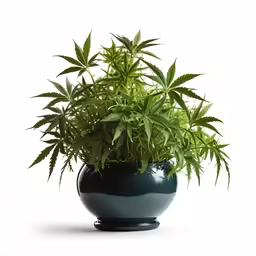 large potted plant in black vase with greenery