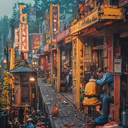 there are people outside shopping in an asian street