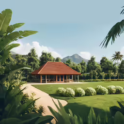 a view of a house from behind some green grass