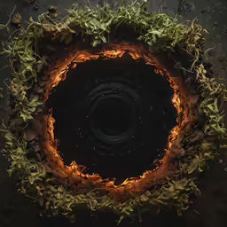a leafy spiral is shown in a dark room