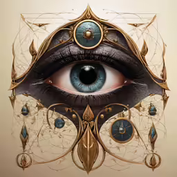 the eye is reflected in the gold frame