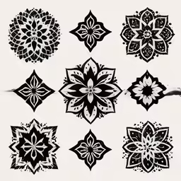 some black and white flowers are shown