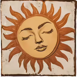 a close up of a sun painted on a wall