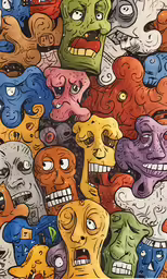 an artistic print with faces of different types and sizes