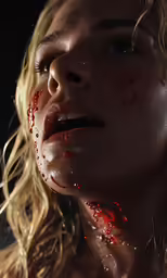 woman covered in blood with the red skin