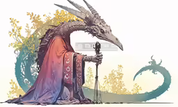 a dragon with horns stands in front of a photographer