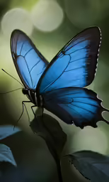 an image of a blue butterfly sitting on top of a plant