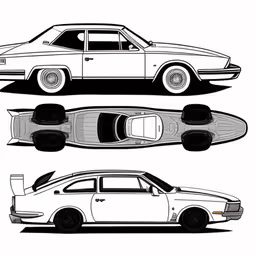 a drawing of a car that looks like a skateboard,four different types of cars with the wheels out and facing down