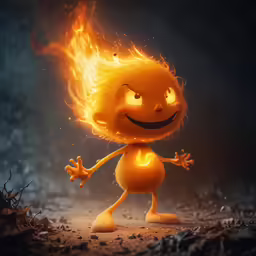 cartoon fire man in orange and yellow animated character