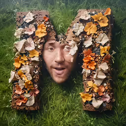 a man is surrounded by fake fake flowers