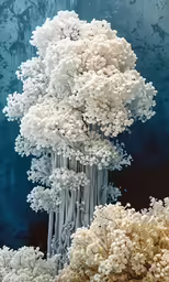 a bunch of strange white flowers with dark water