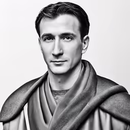 a man is wearing a shawl in a studio photo