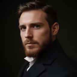 a man in black jacket looking at the camera