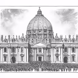 a drawing of a building with an image of a dome