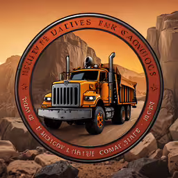 there is a sign in the shape of a truck,a big truck logo is on display in a painting