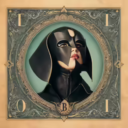 a woman with an animal mask and clock face