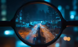 a car seen through a mirror on the side walk
